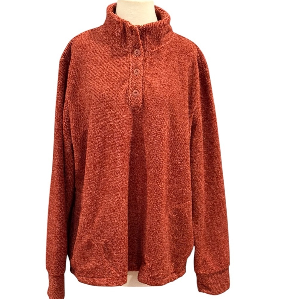 Eddie Bauer Fleece Button Pullover Rust Terracotta Size XXL